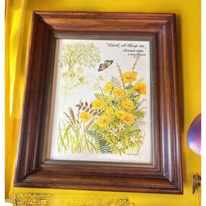 Gloria Eriksen 70's Scenic Floral Art Lithograph Wall Hang Picture 2 Corinthians